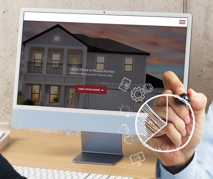 computer with house image and graphs to represent homebuilder website analysis